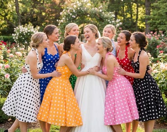 Vintage Polka Dot Halter Dress | Perfect Bridesmaid Outfit for Bachelorette Party, Wedding & Bridal Shower Gifts