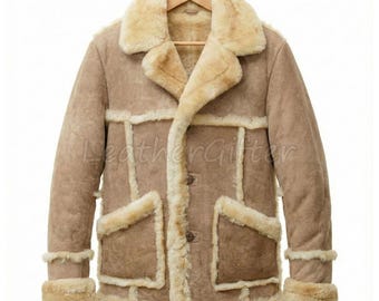 Vintage Winter Coat for Men – Genuine Leather Jacket with Faux Fur Lining
