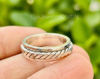 Men's Sterling Silver Spinner Ring – Antique Chain Band Meditation Worry Ring, Size 12