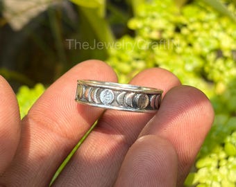 Handmade Moon Phase Ring | Sterling Silver Finish | Celestial Boho Jewelry for Men & Women