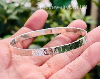 Handmade Hammered Silver Bangle | Minimalist Textured Bracelet | Thin Sterling  Stacking Bangle for Everyday Wear