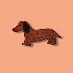 Bügel Patch brauner Dackel | Aufnäher für Kleidung | Iron on patch cute Dog Dachshund Stickerei | Bügelbild Hund