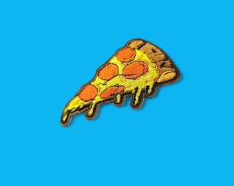 Strykmärke: Pizza med salami | Tygmärke för kläder | Strykmärke: Pepperonipizza | Strykbroderi: Snabbmat