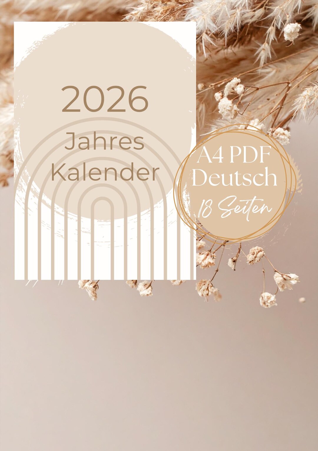 2026 Calendar Printable PDF | German & DIN A4 | Beige Minimalist Design