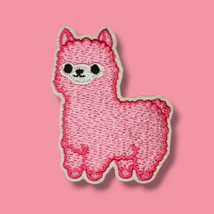 Bügel Patch rosa Lama | süßer Aufnäher für Kleidung | Iron on patch cute pink Alpaca | Bügelbild Stickerei für Kinder Kleidung