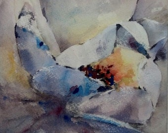 Still Life, Floral art, flower, rose, macro. In the Center- Original watercolor painting (6" x 6").