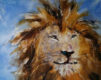 lion, animal art, safari, nature Art, african animals. It's Good To Be The King. Original watercolor painting (12" x 12").