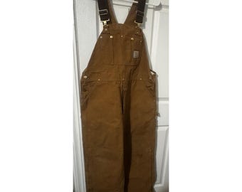 Vintage Carhartt Duck Overalls Brown Distressed Workwear USA 38x32
