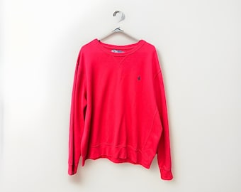 Vintage Polo Ralph Lauren Red Crewneck Sweatshirt w Blue Pony Logo XL Large