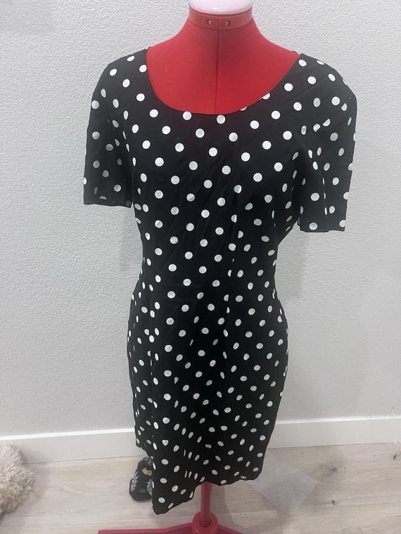 vintage My Michelle Black & White Polka Dot Dress Fitted Career Cocktail