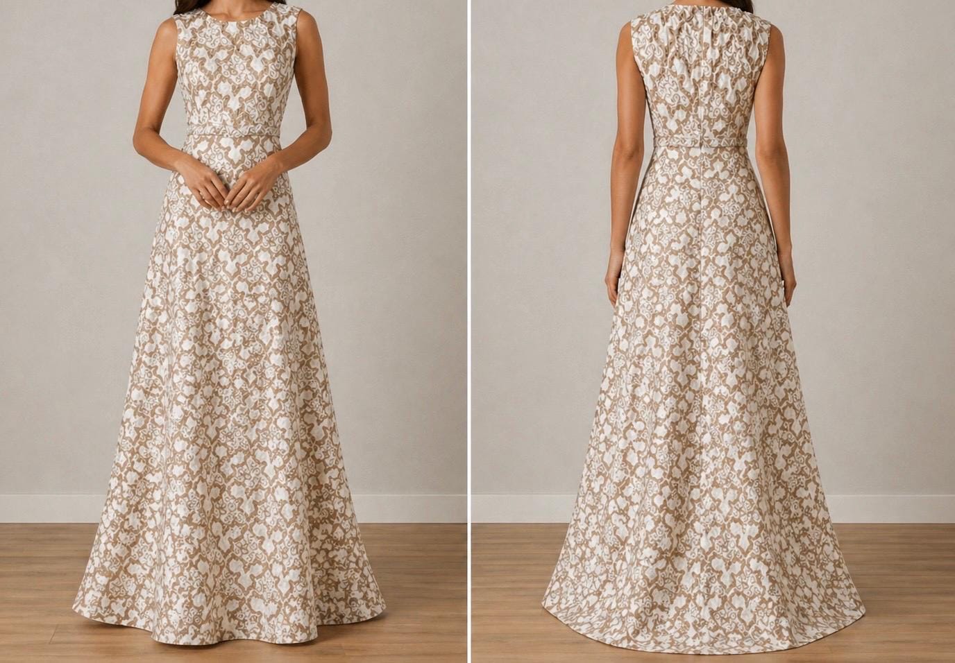Ivory Gold Beaded Sequin Gown