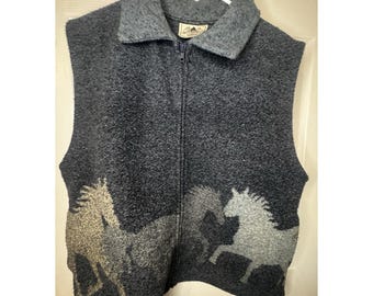 Vintage Black Mountain Outdoor Horse Print Fleece Vest Western Equestrian Ranch