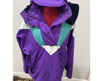 Vintage jaren 90 pullover anorakjack paars multi colorblock