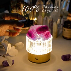 My Energem Natural Purple Fluorite Crystal Lamp: Calming Ambient Night Light, Rechargeable Healing Bright Raw Stone Decor, LED Base