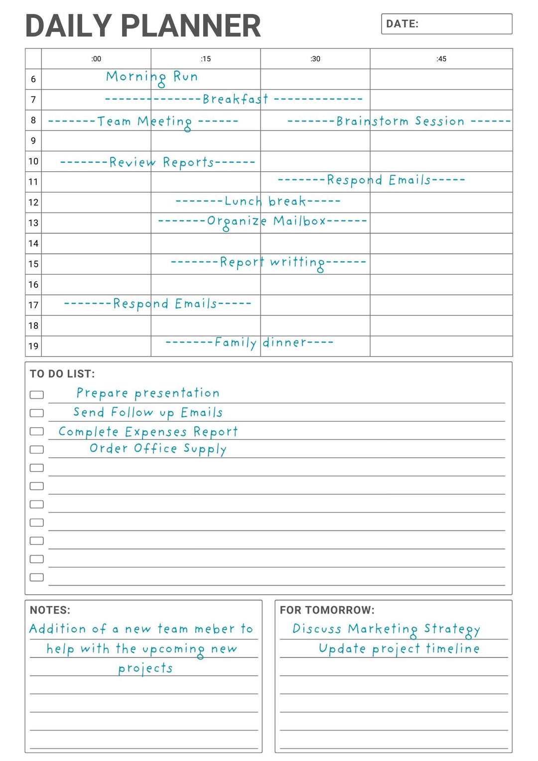 Daily Planner Printable | Minimalist Schedule, Task & Notes Layout ...