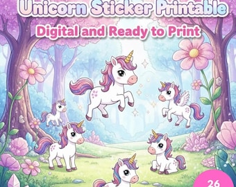 Unicorn Stickers Printable PDF, Fantasy Animal Planner Decals and Die Cut Craft Sheets
