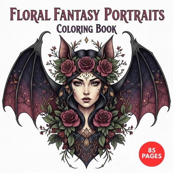 Floral Fantasy Portraits Coloring Book + Surprise Bonus Pages