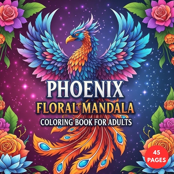 Phoenix Floral Mandala Coloring Book for Adults + Surprise Bonus Pages