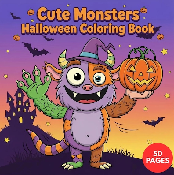 Monster Halloween Coloring Book for Kids, 50 Pages + Bonus (PDF)