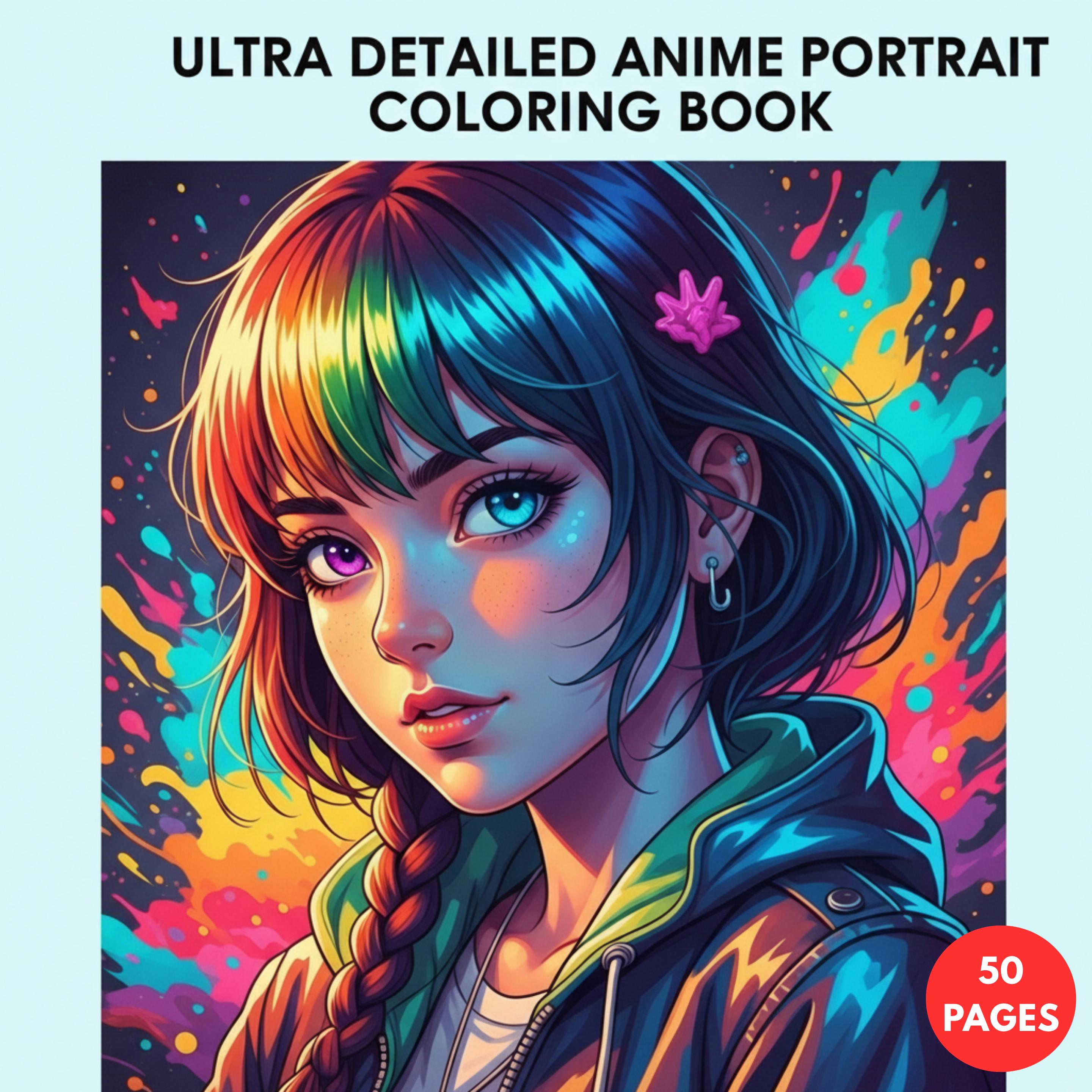 Ultra Detailed Anime Portrait Book — printable PDF coloring book