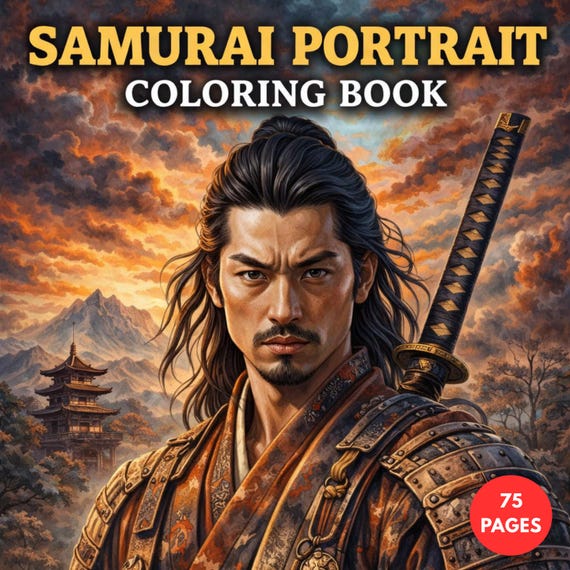 Samurai Portrait Coloring Book – Realistic Japanese Warrior Art for Adults + Sur