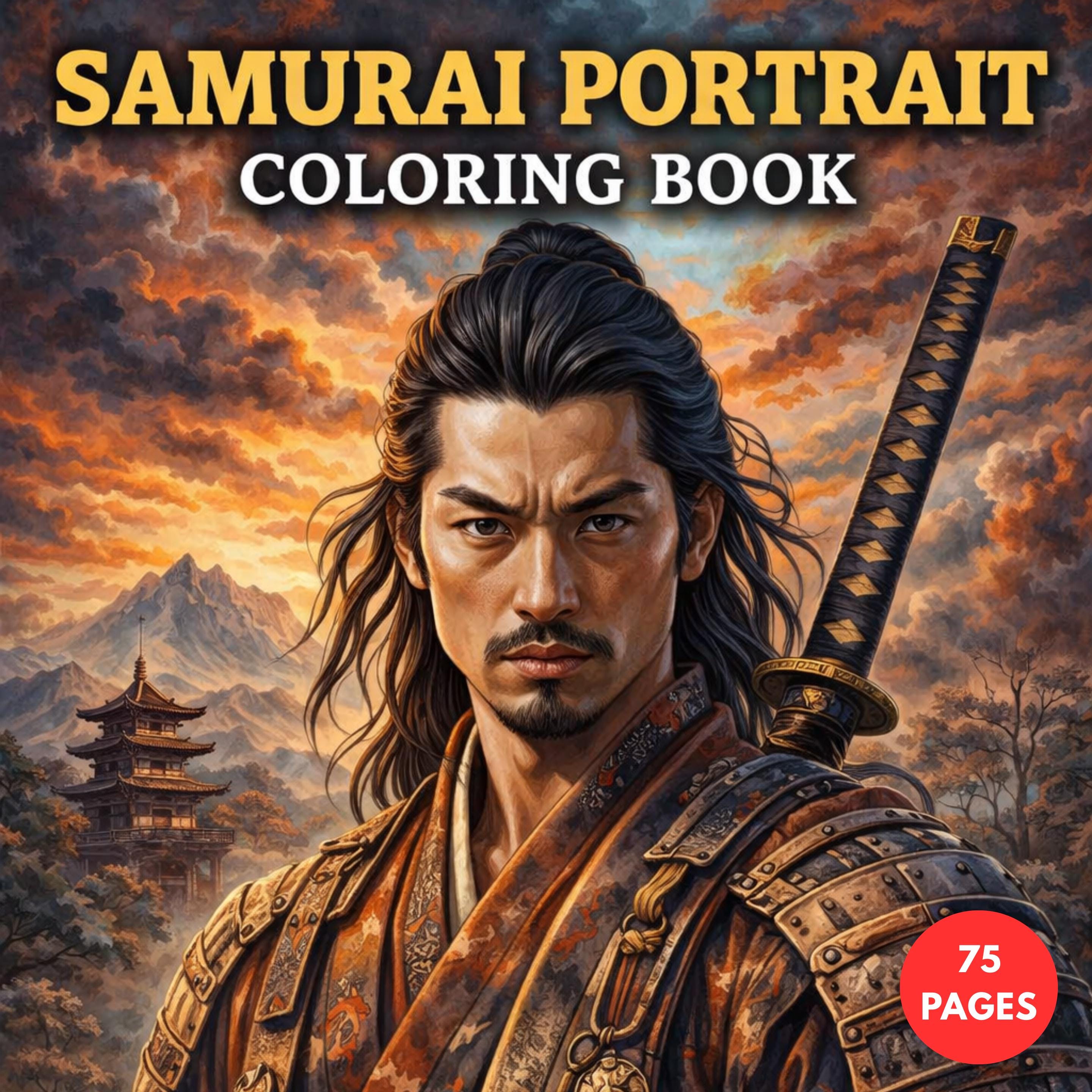 Samurai Portrait Realistic Coloring Book: Warrior Faces — Noetica Store printable coloring book