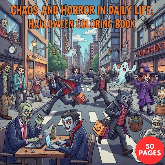 Chaos and Horror Coloring Pages for Adults, Gothic Halloween Dark Humor, Printab