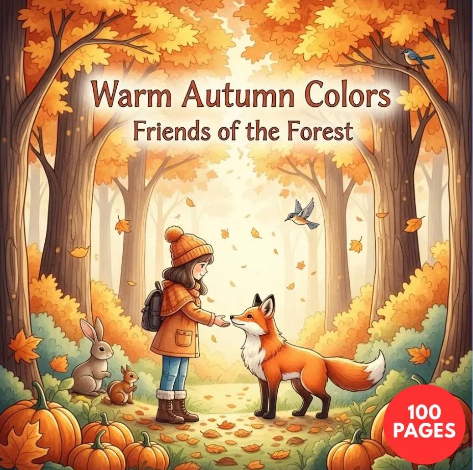 Warm Autumn Colors Friends of the Forest — printable PDF coloring book