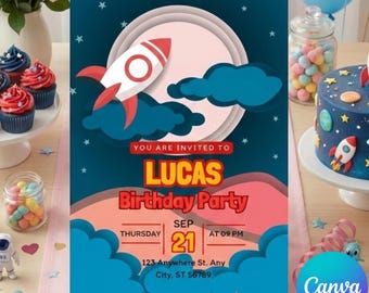 Space Birthday Invitation | Kids Birthday Party | Editable Canva Template