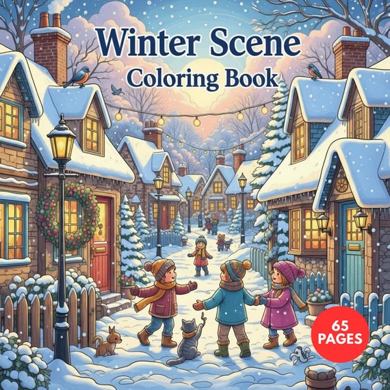 Winter Scene Coloring Book + Surprise Bonus Pages