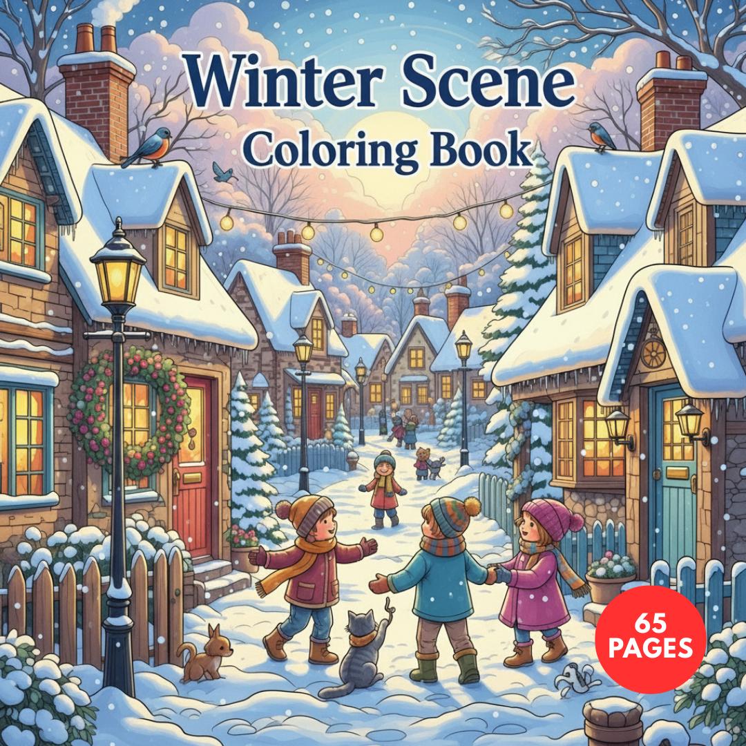 Winter Scene Coloring Book — printable PDF coloring book