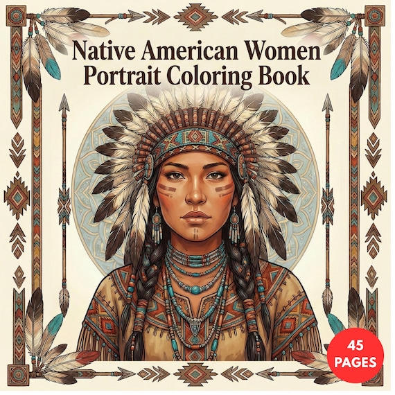 Native American Women Portrait Coloring Book + Surprise Bonus Pages