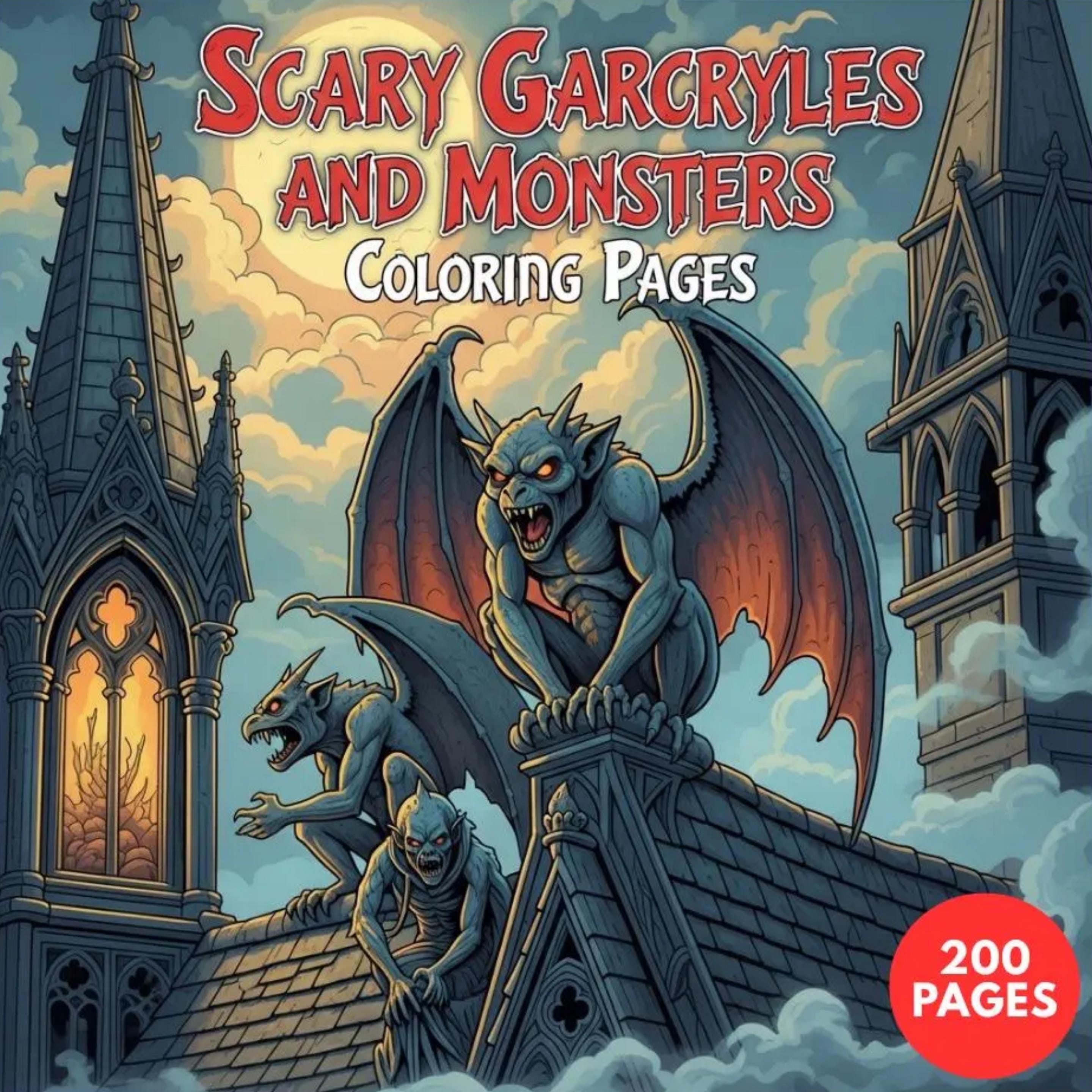 Scary Gargoyles and Monsters — printable PDF coloring book
