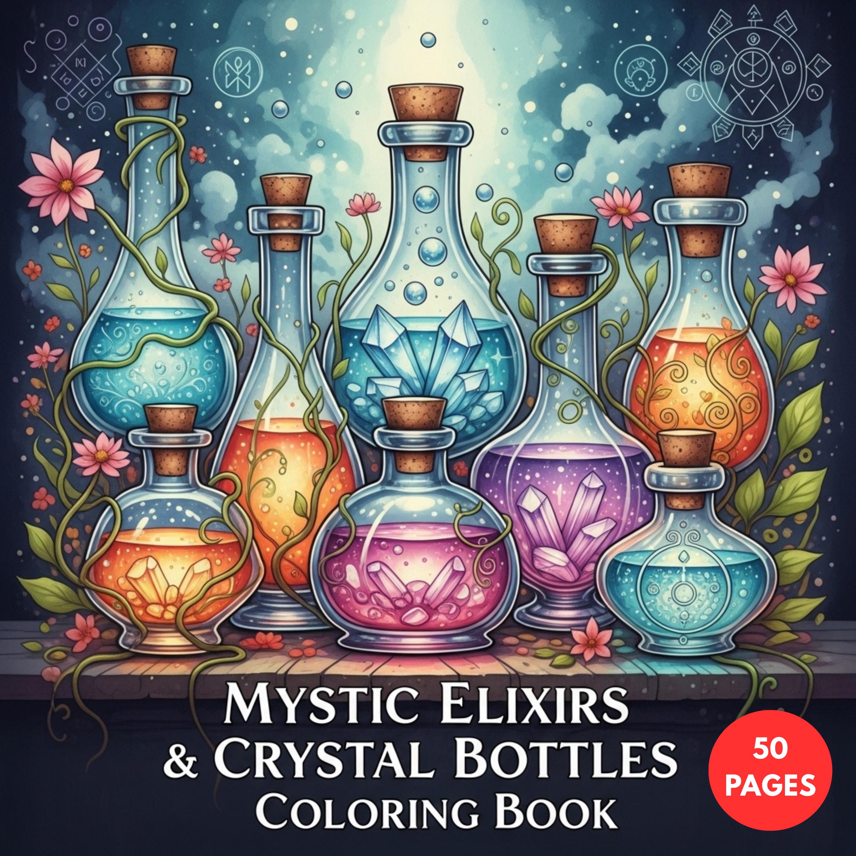 Mystic Elixirs and Crystal Bottles Book — printable PDF coloring book