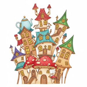 Fantasy Whimsical Houses Coloring Book + Surprise Bonus Pages image 5