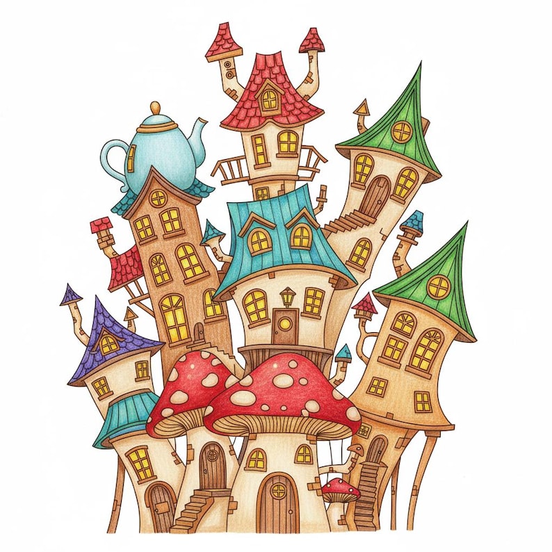 Fantasy Whimsical Houses Coloring Book + Surprise Bonus Pages image 5