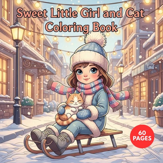 Sweet Little Girl and Cat Coloring Book + Surprise Bonus Pages
