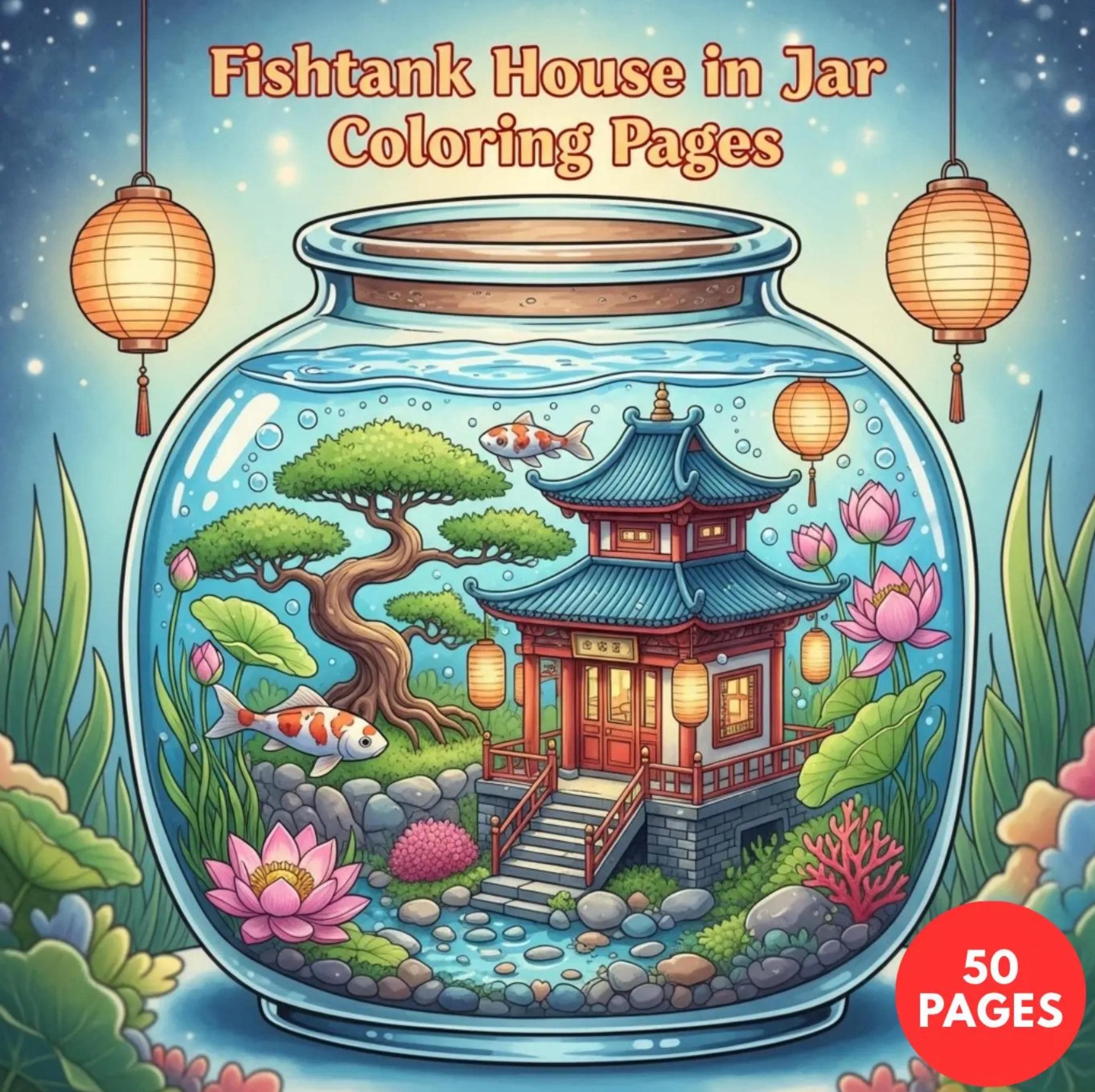 Fishtank House in Jar Coloring — printable PDF coloring book