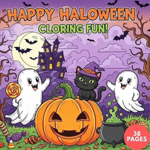 Halloween Coloring Book for Kids, Spooky and Fun Toddler Activity, Printable PDF