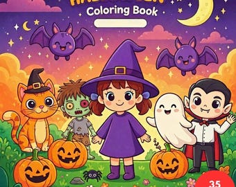 Halloween Coloring Book for Kids, 35 Spooky Pages Pumpkin Witch Ghost Art