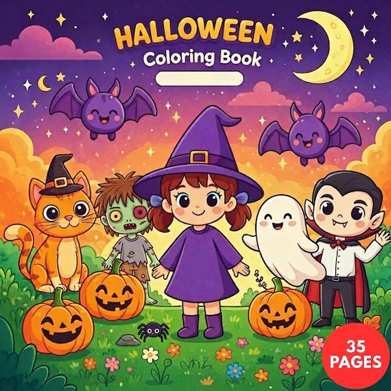 Halloween Coloring Book for Kids, Pumpkin Witch Ghost Pages (35 Pages)