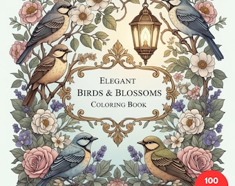 Elegant Birds & Blossoms Coloring Book + Surprise Bonus Pages