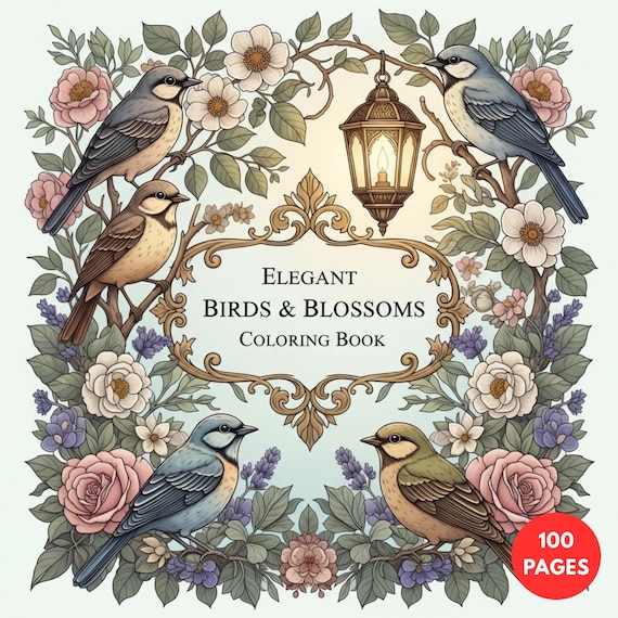 Elegant Birds & Blossoms Coloring Book + Surprise Bonus Pages