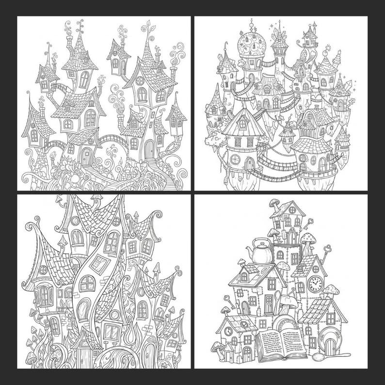 Fantasy Whimsical Houses Coloring Book + Surprise Bonus Pages image 2