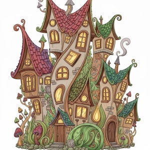 Fantasy Whimsical Houses Coloring Book + Surprise Bonus Pages image 9
