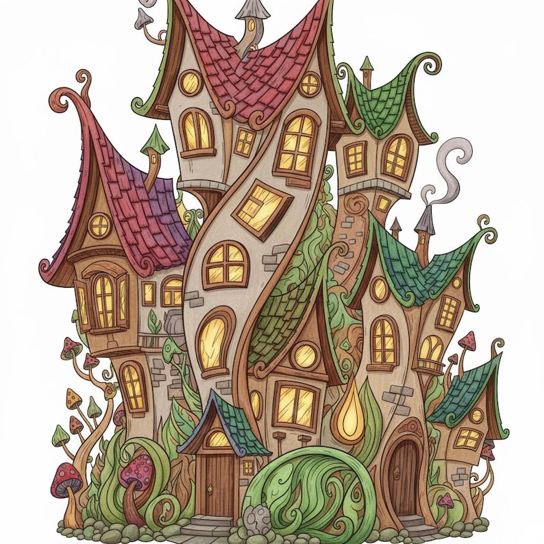 Fantasy Whimsical Houses Coloring Book + Surprise Bonus Pages image 9