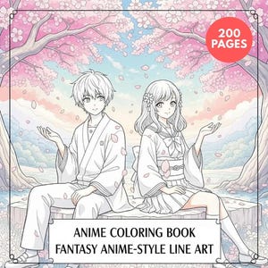 Anime Coloring Book | Fantasy Anime-Style Line Art + Surprise Bonus Pages image 1