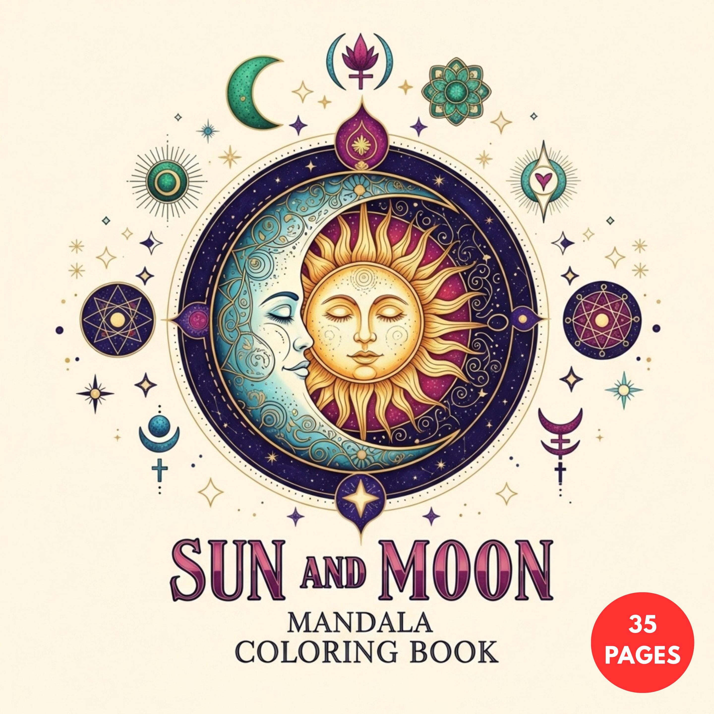 Sun and Moon Mandala Coloring Book — printable PDF coloring book