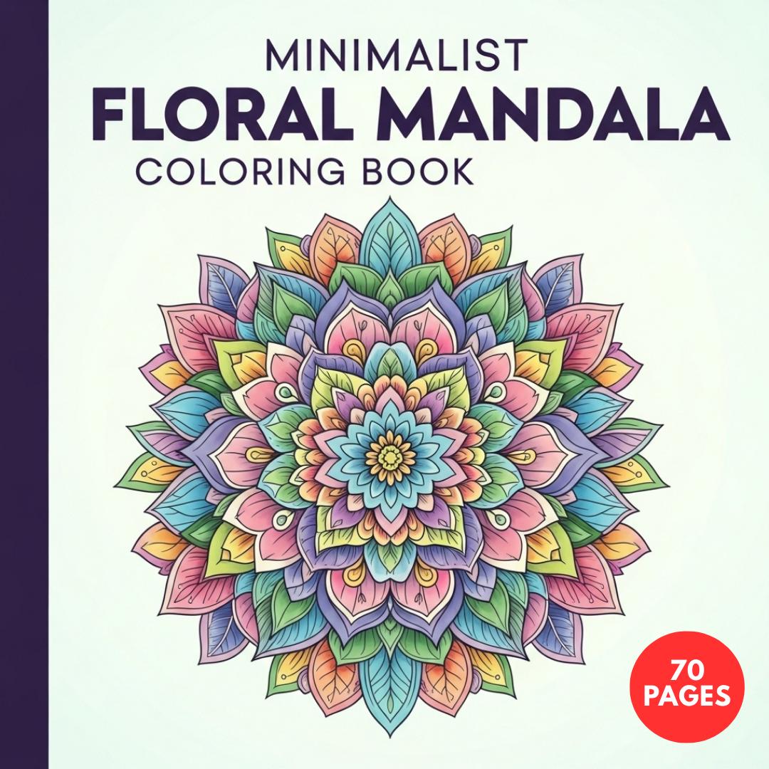 Minimalist Floral Mandala Book — printable PDF coloring book