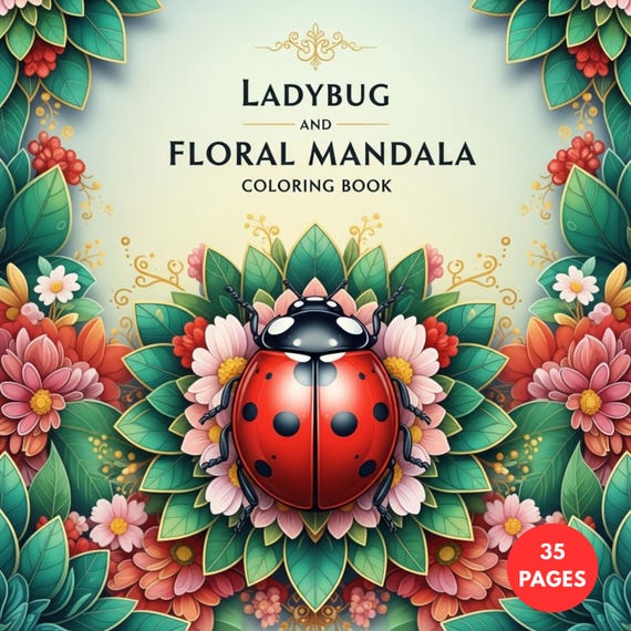 Ladybug and Floral Mandala Coloring Book + Surprise Bonus Pages